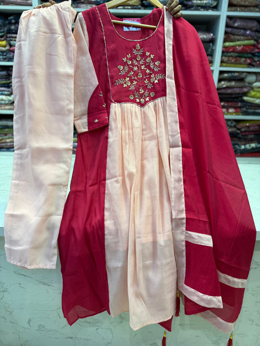 Dual pink Hand Embroidery Kurti With Pant and Dupatta - HSC1202