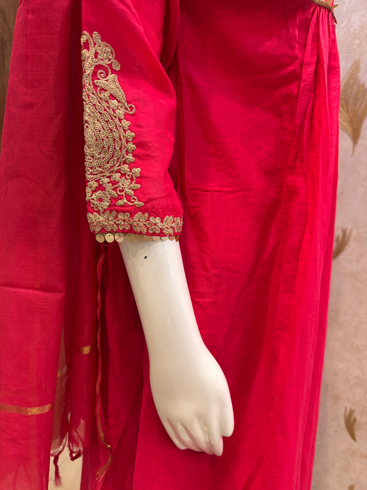Pink Mul Chanderi Silk Embroidered Kurti With Pant -HSC1298