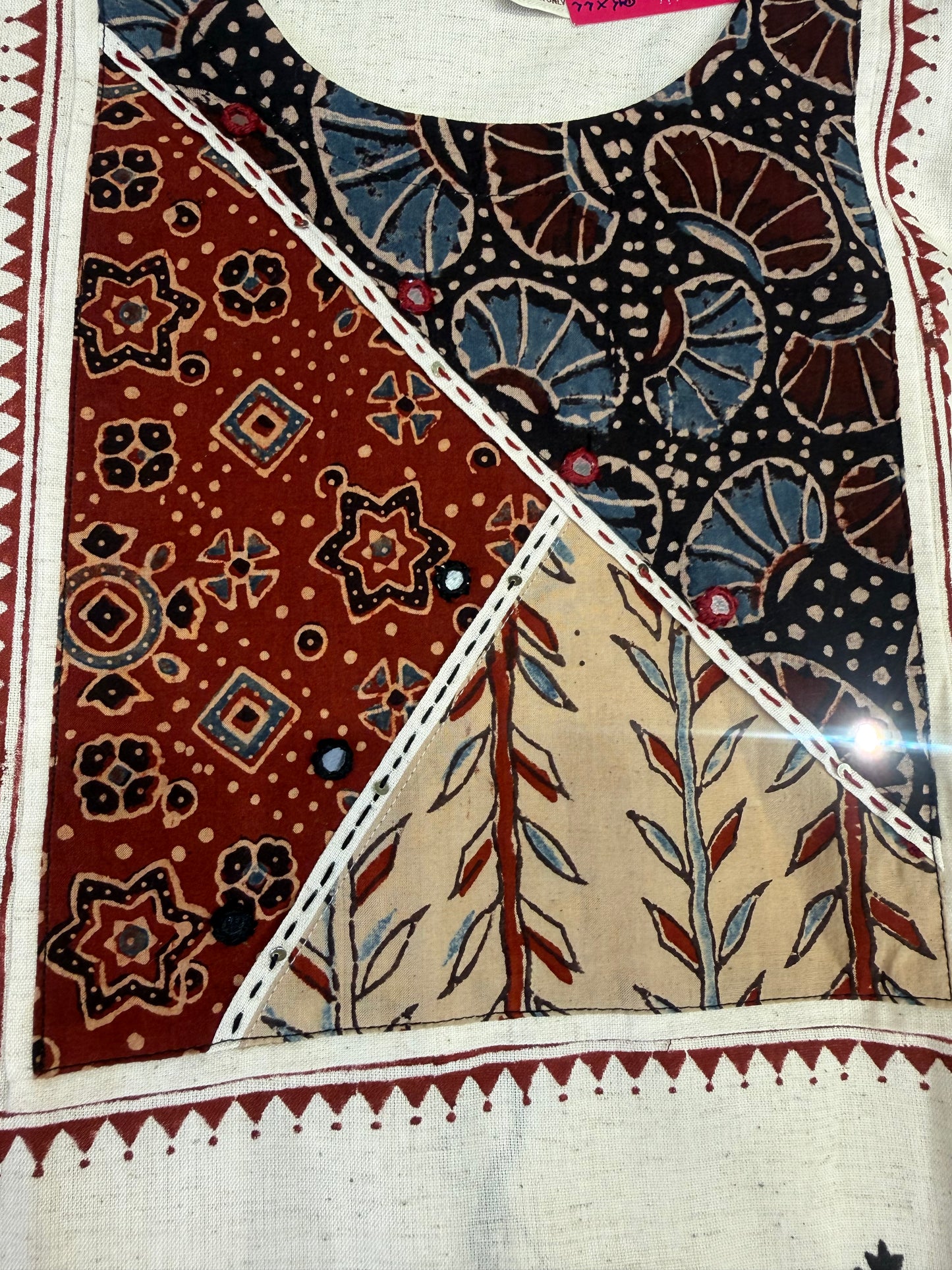 Block Printed Half White Pure Cotton Kurti With Pant and Dupatta