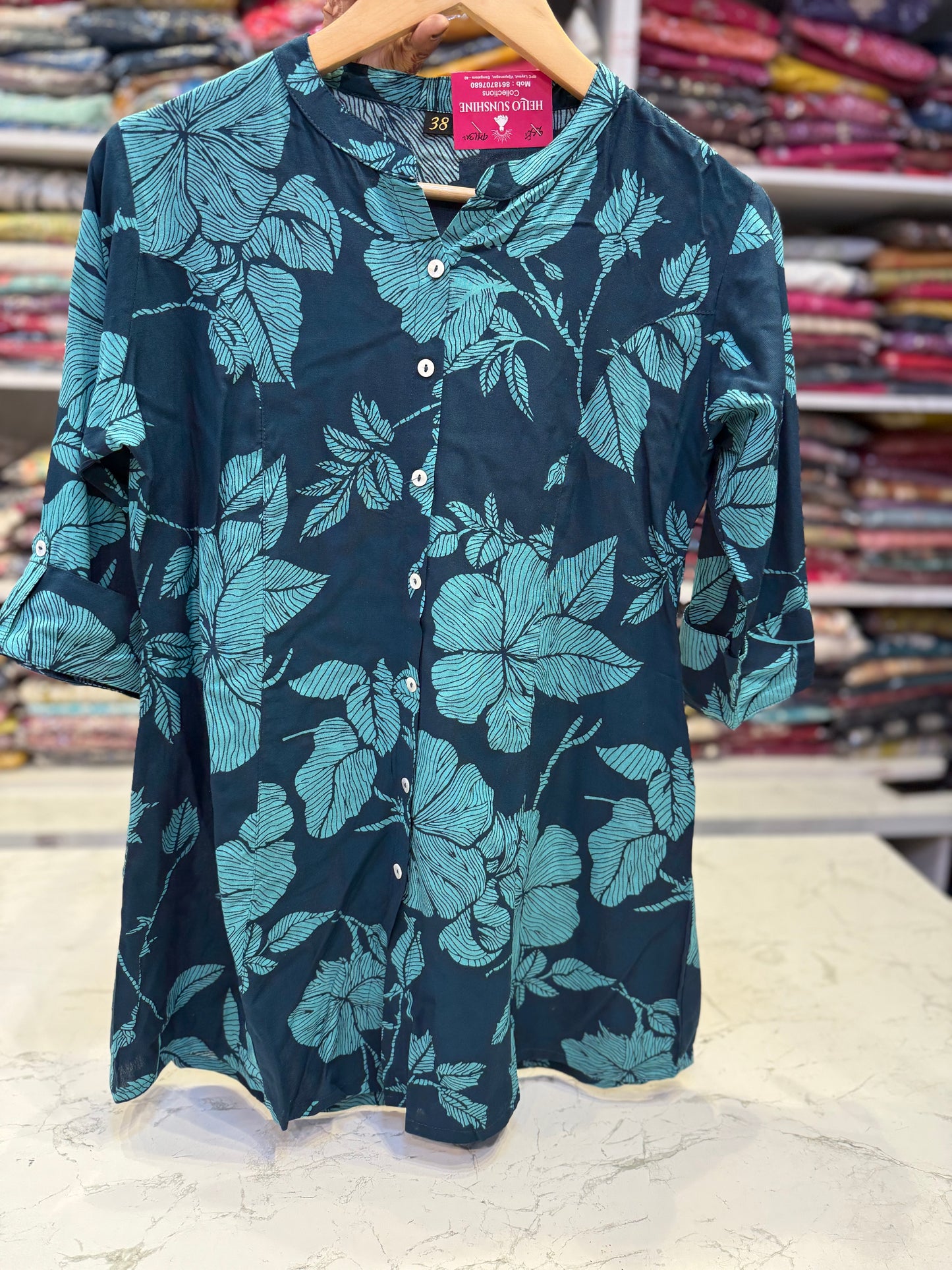 Peocock Blue Rayon Short Top