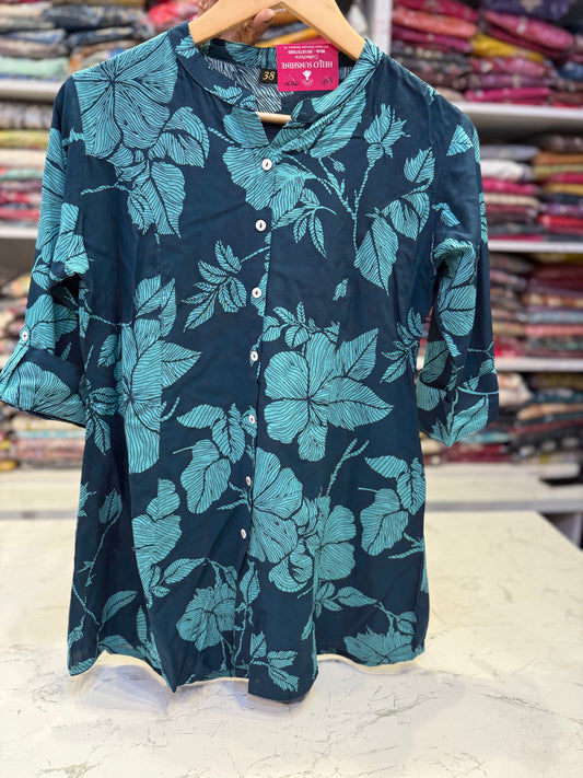 Peocock Blue Rayon Short Top