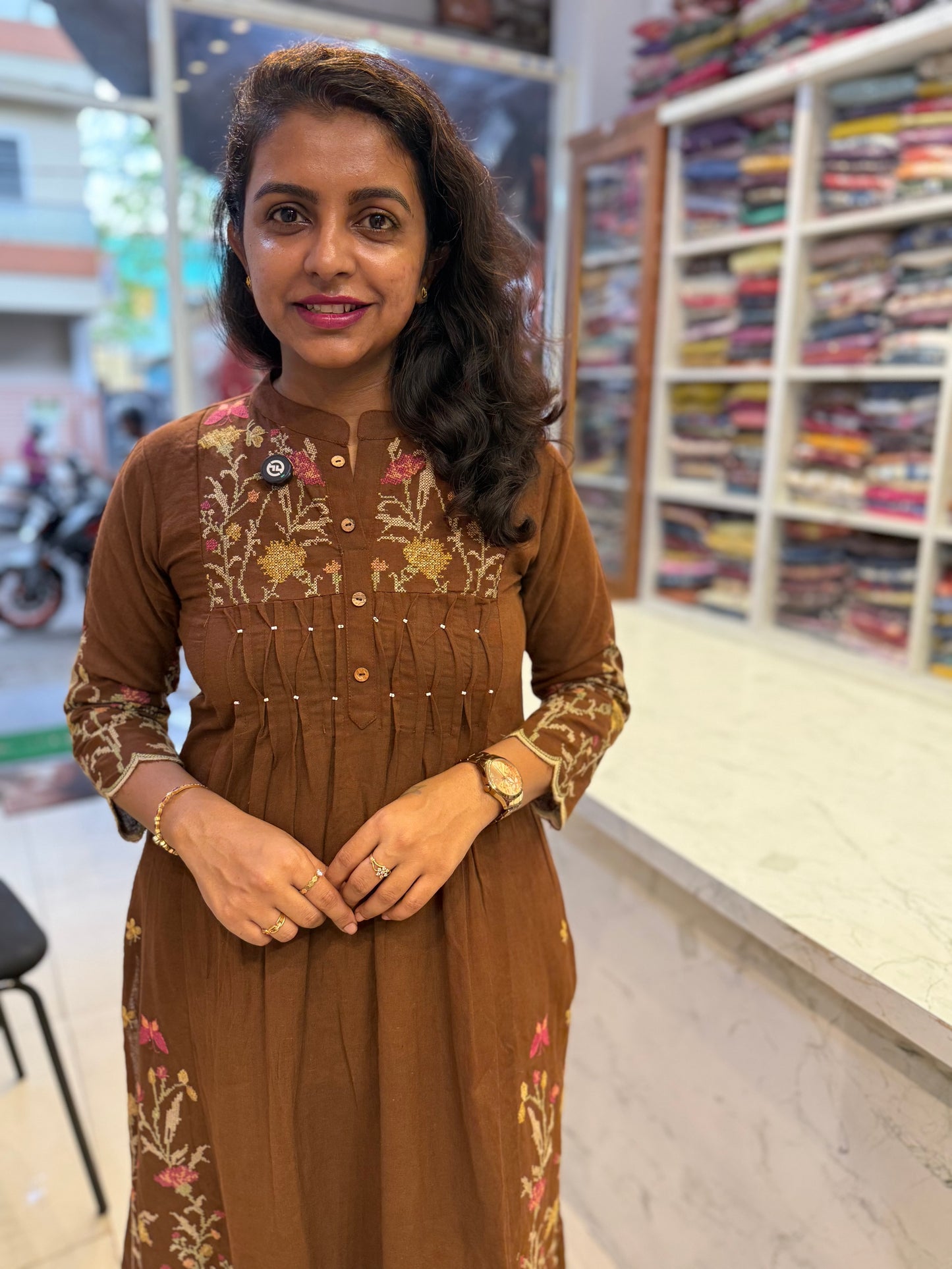 Crossstitch work Pure Cotton Kurti With Pant - HSC1157