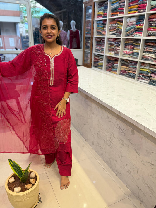 Pure Silk Cut Work Kurti With pant and Dupatta