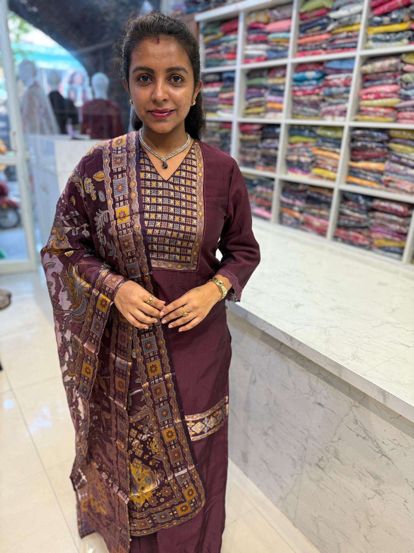 Classy Wine Shade with Beautiful Brasso Dupatta-HSC32