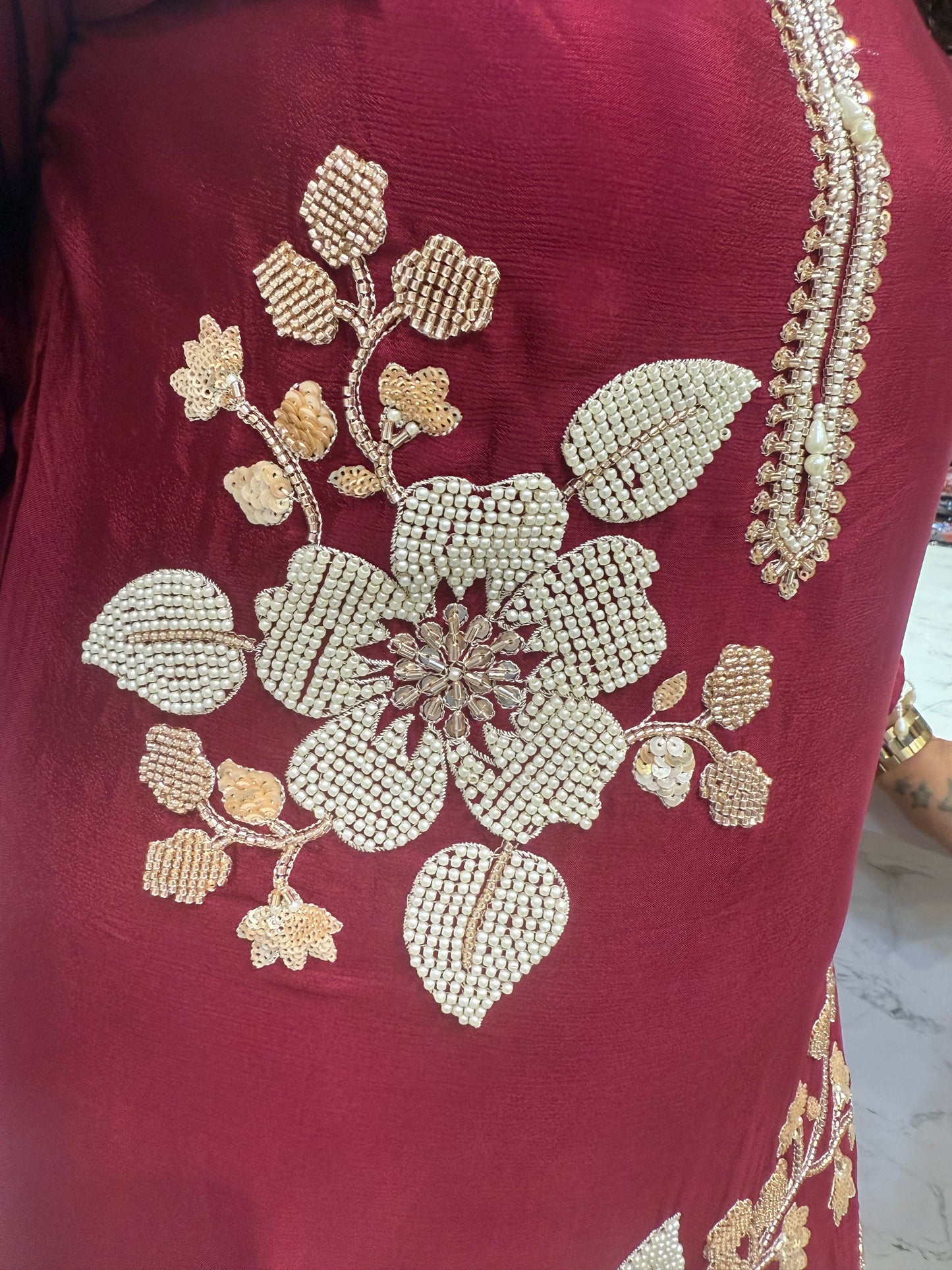Designer Wear Handwork Kurti With Divider Pant and Dupatta-HSC39