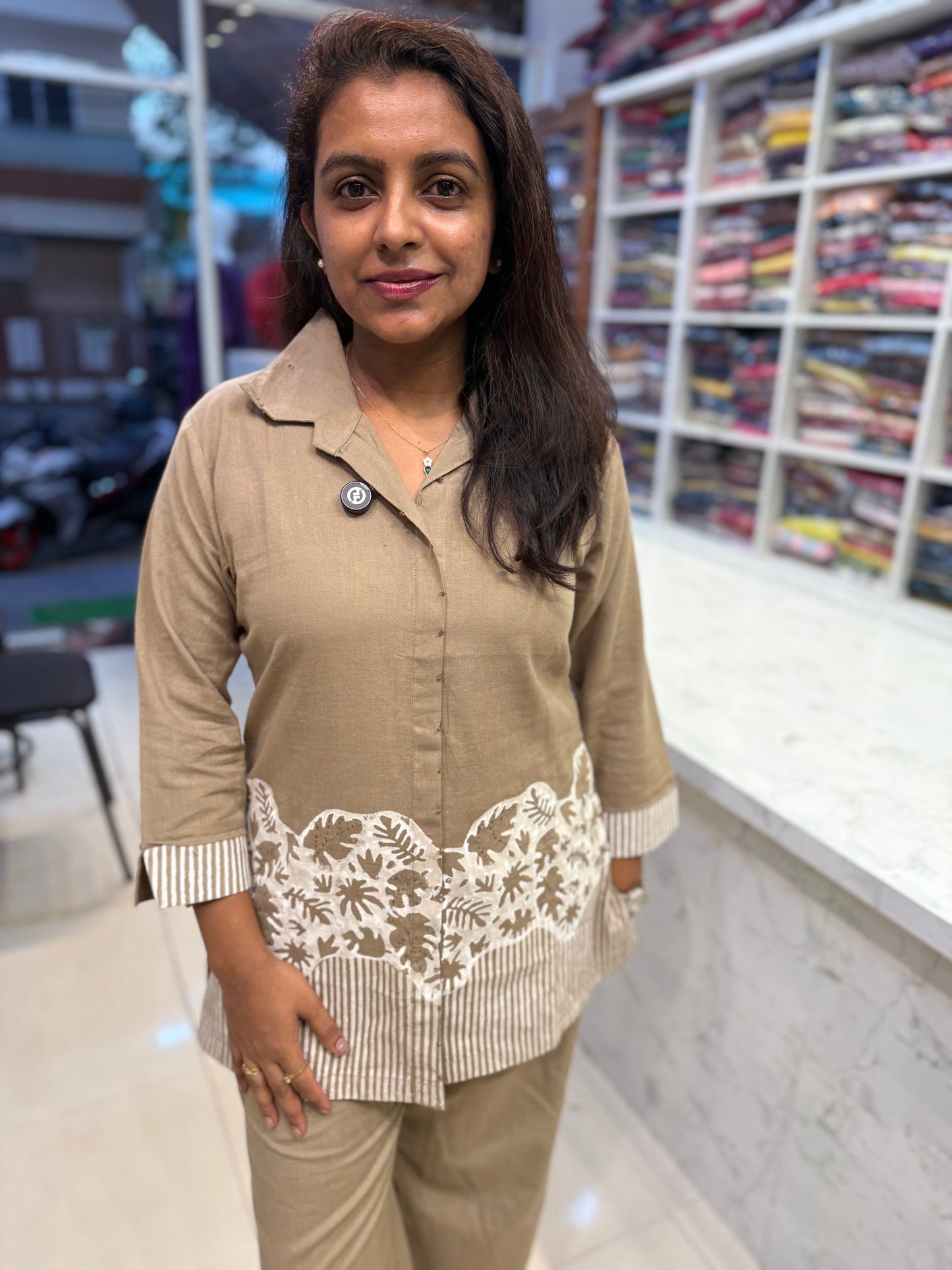 Beige Embroidery Pure Cotton Co-ords set