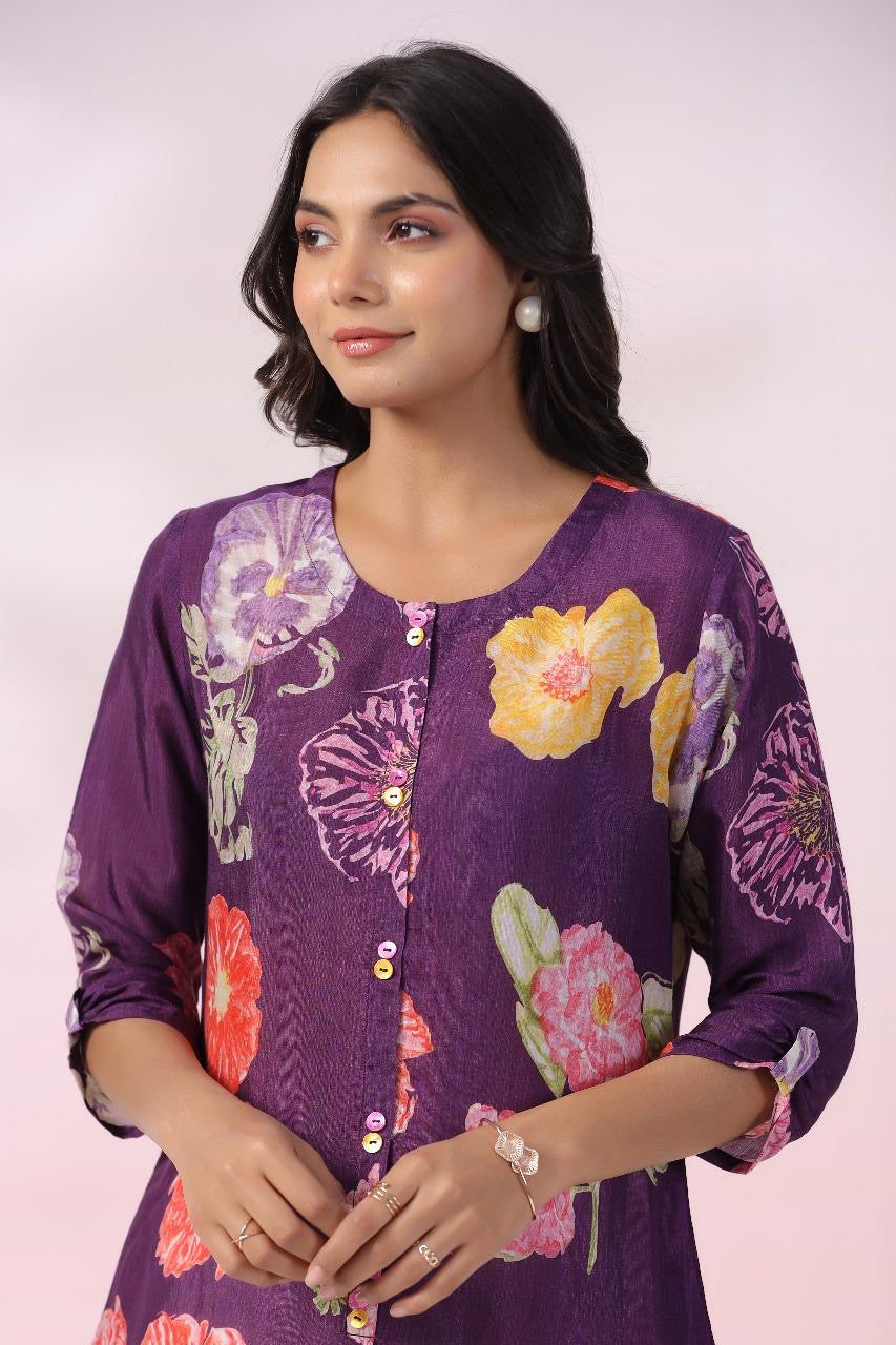 Purple Pure Muslin Short top
