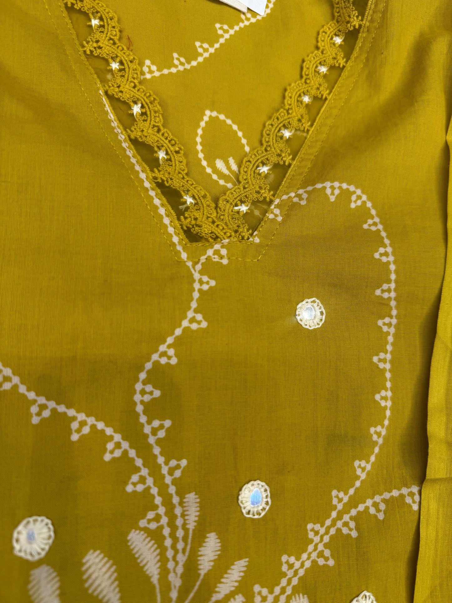 Mustard Floral Printed Pure Cotton Kurti With Pant and Dupatta-HSC122