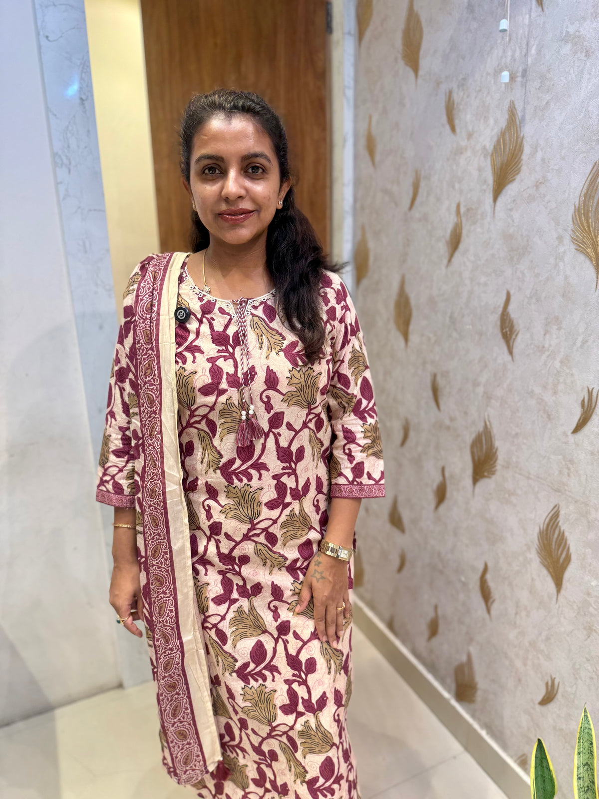 Floral Printed Pure Cotton Kurti With Pant and Dupatta -HSC1230