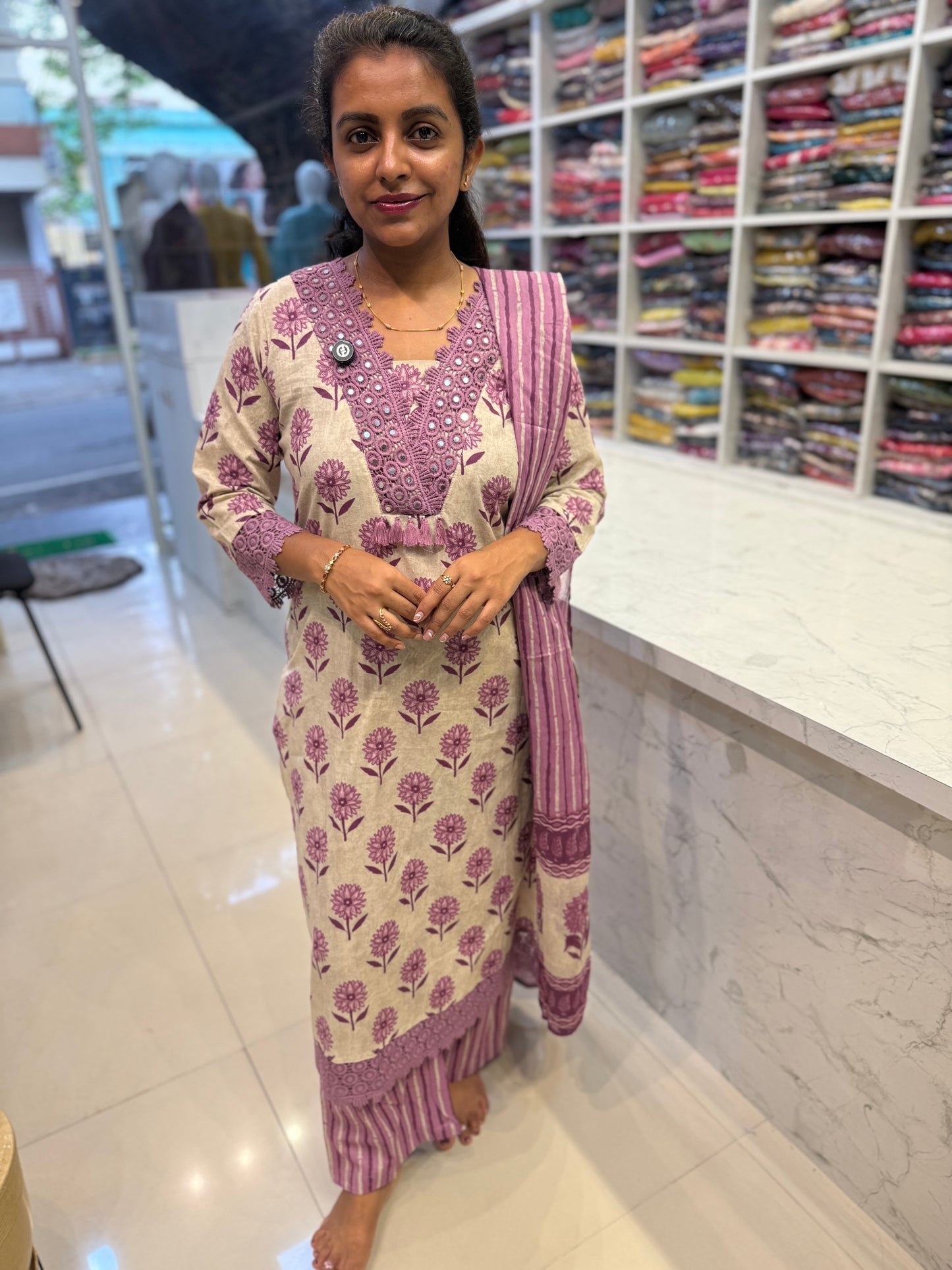Printed Cotton Kurti With Pant and Dupatta