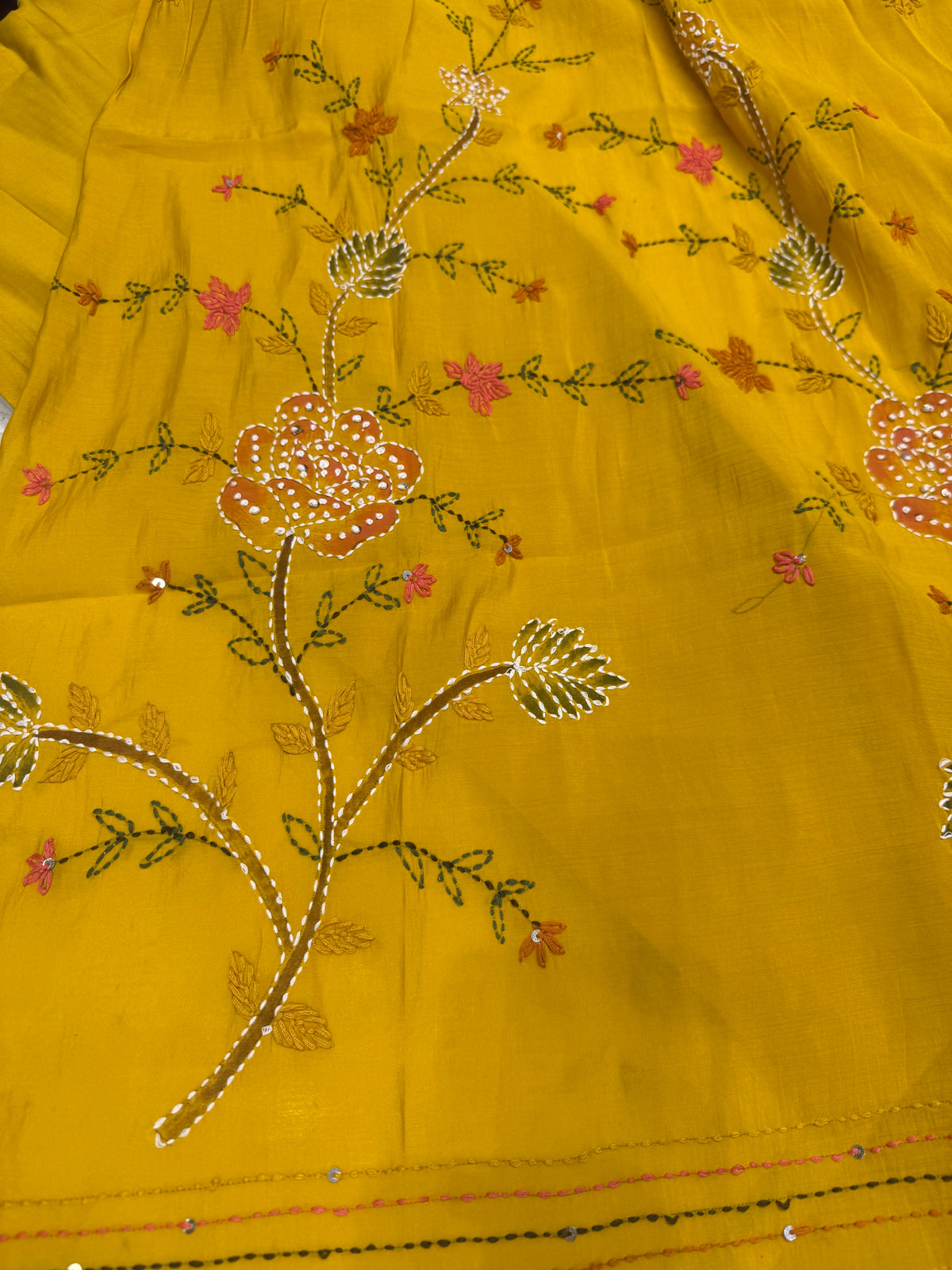 Yellow Embroidery Thread Work Kurti With Pant and Dupatta -HSC1236