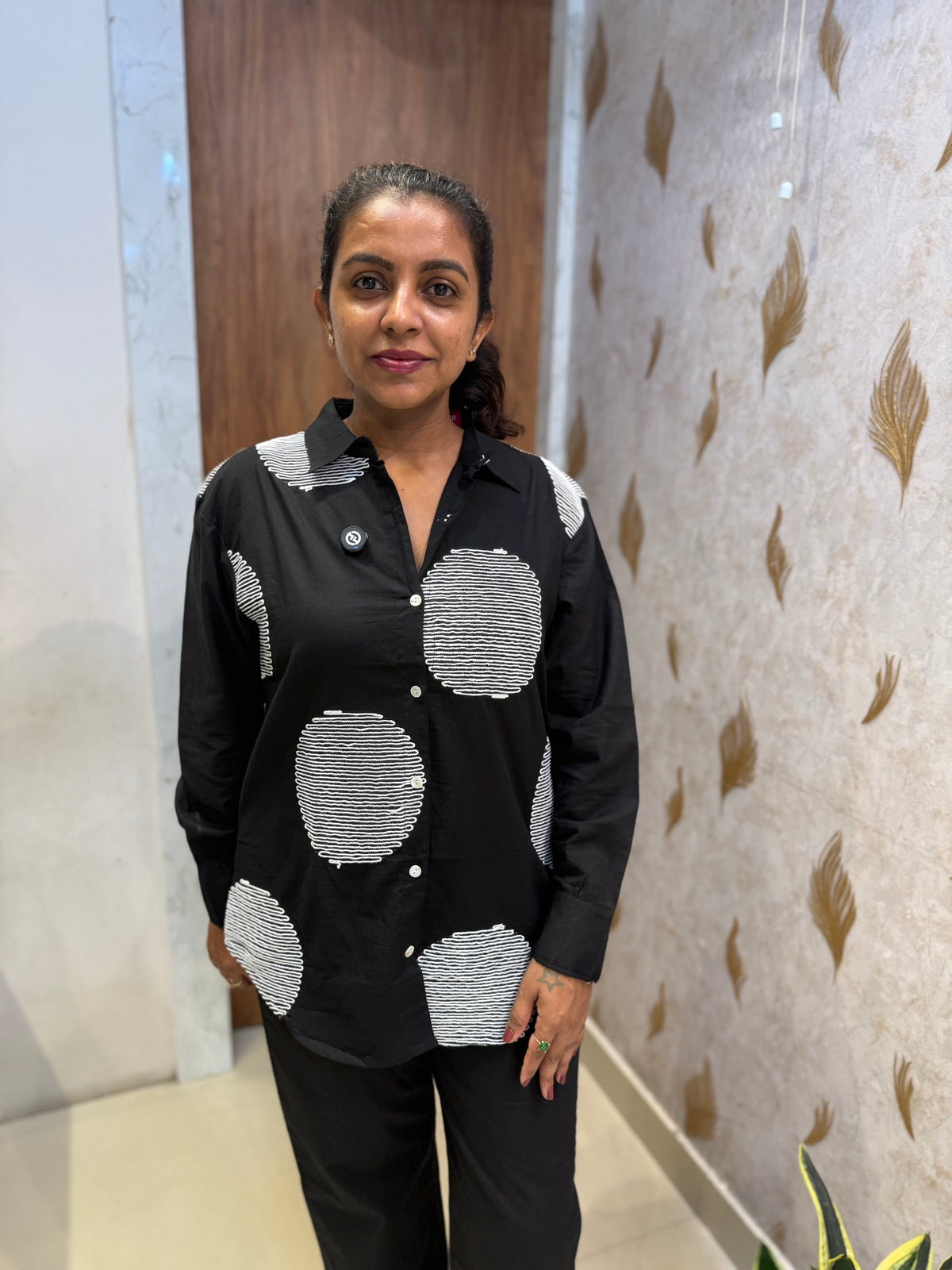 Black Pure Cotton Embroidered co-ords Set -HSC1287