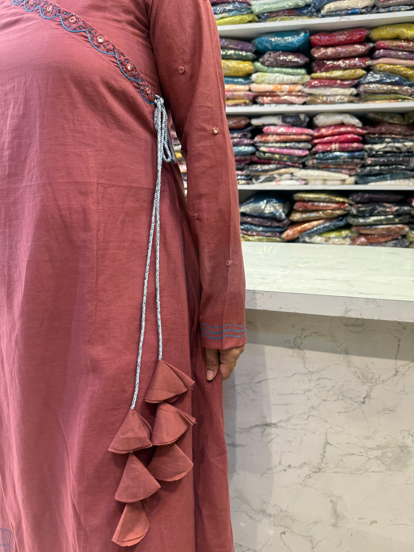 Dusty Rose Angrakha Kurti With Pant