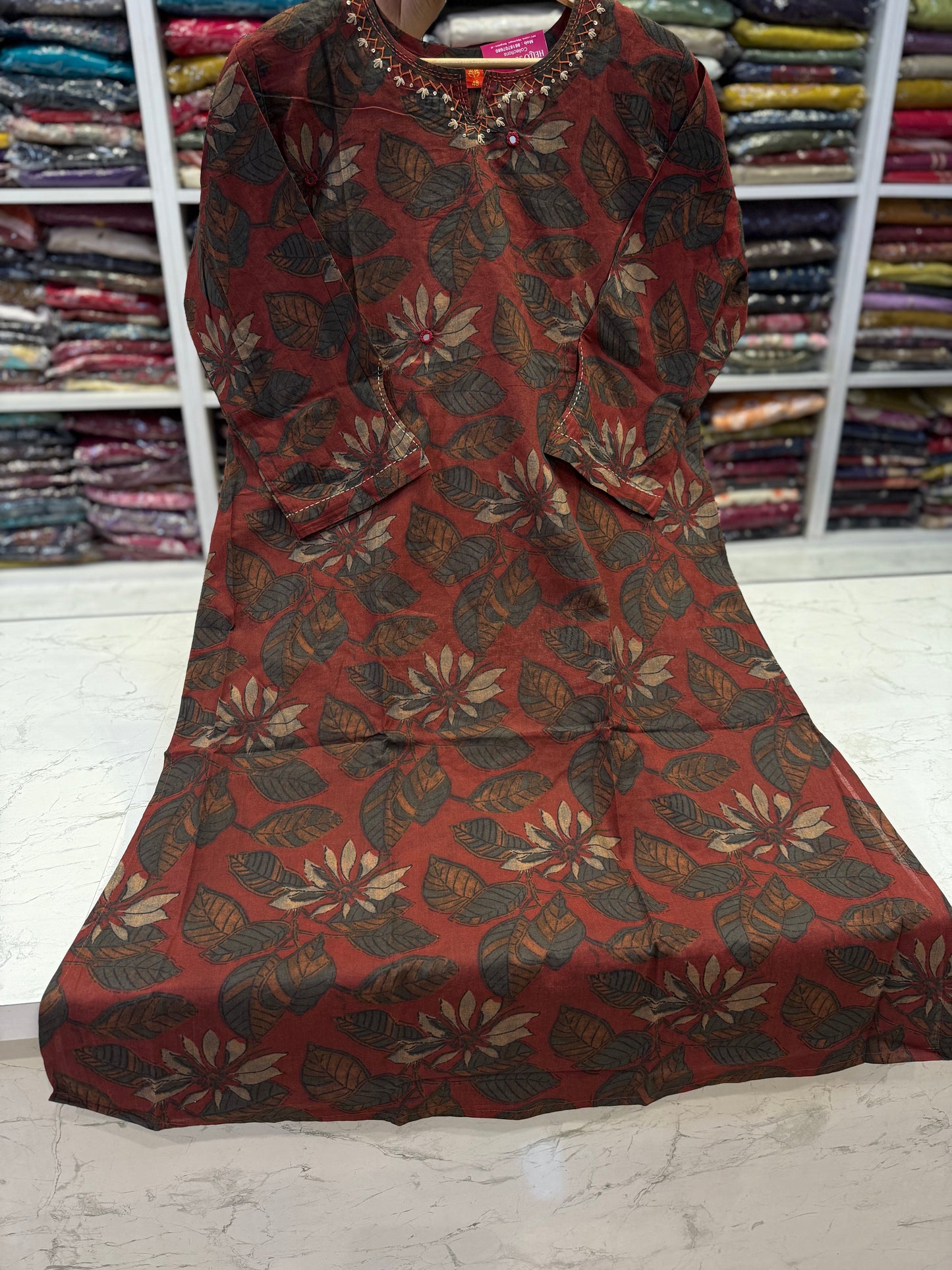 Marron Natural Print Floral Kurti