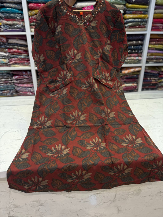 Marron Natural Print Floral Kurti