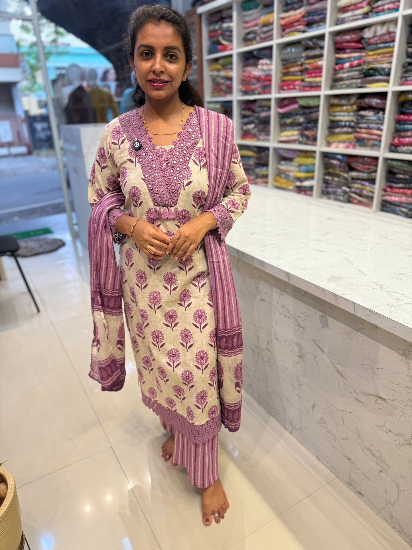 Printed Cotton Kurti With Pant and Dupatta