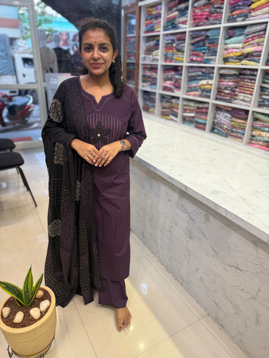 Block Printed Pure Cotton Kurti with Pant and Dupatta