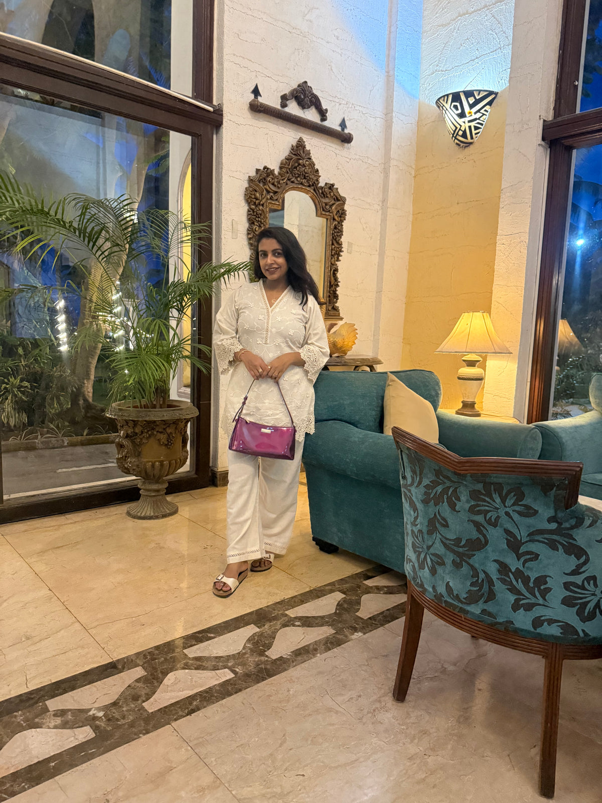 Cutwork Half White Pure Cotton Flex Co-ords Set - HSC1183