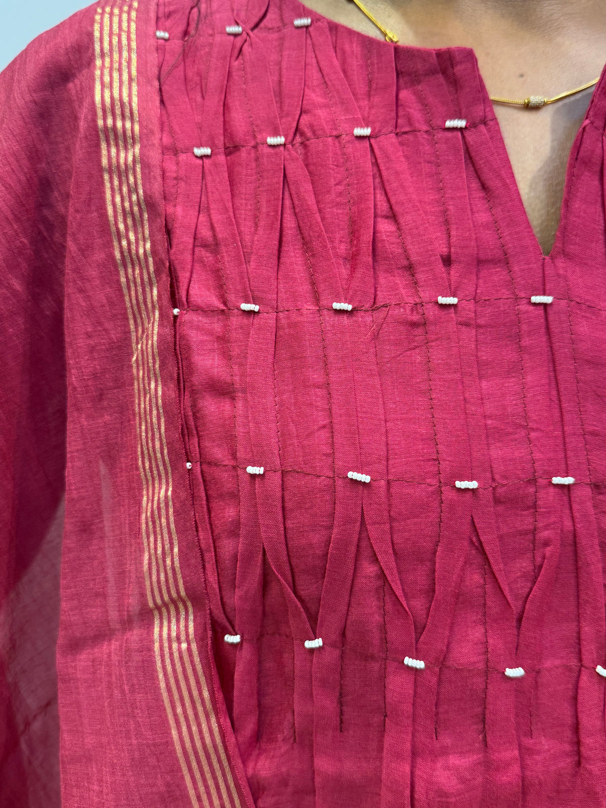 Pure Banarasi Mul Chanderi Kurti With Pant and Dupatta - HSC1196