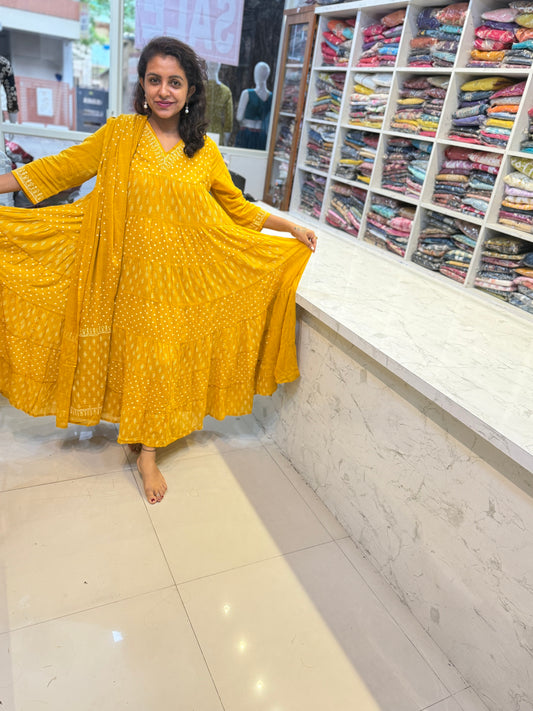 Pure Mul Cotton Flared Dress with Dupatta