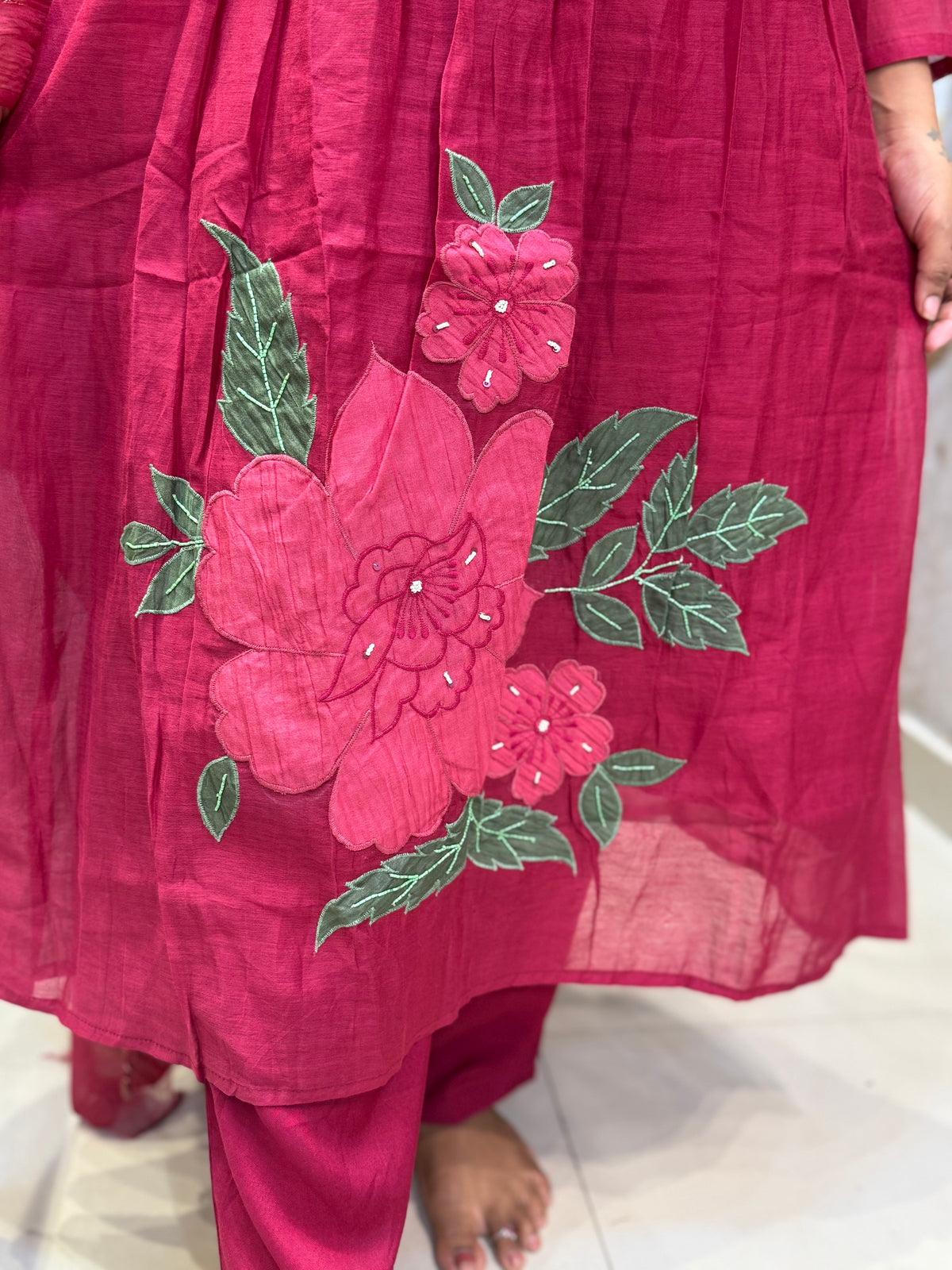 Pure Banarasi Mul Chanderi Kurti With Pant and Dupatta - HSC1196