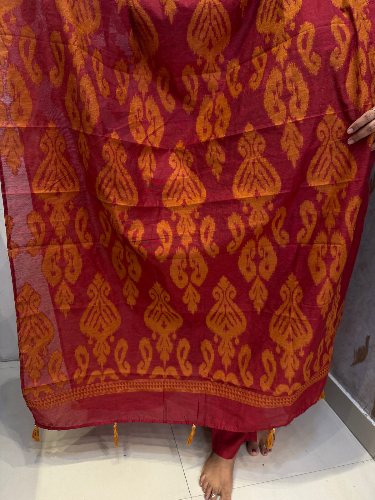 Ikkat Pure Silk Kurti With Pant and Dupatta -HSC1319