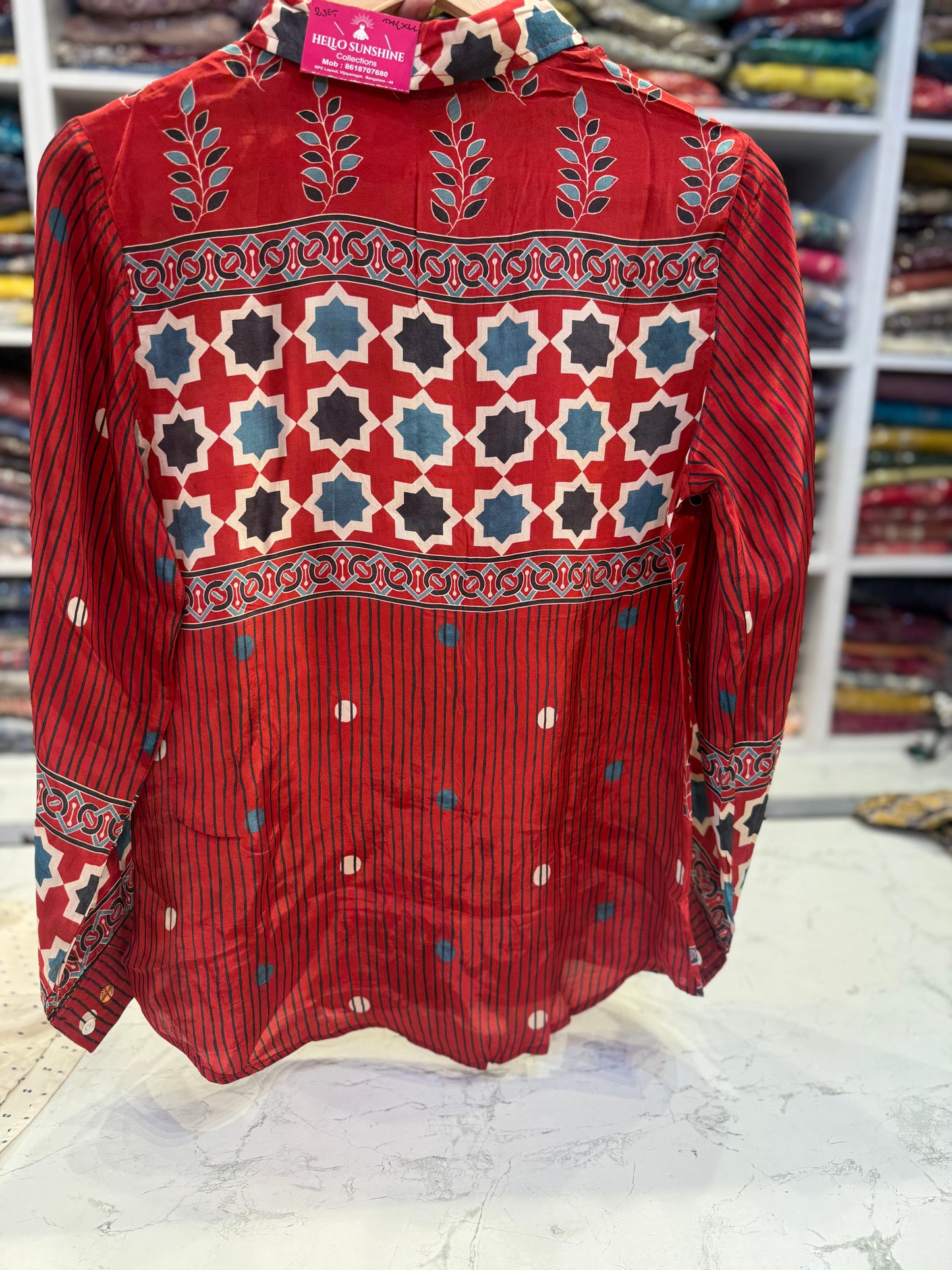 Red Printed Crepe Tunics Top