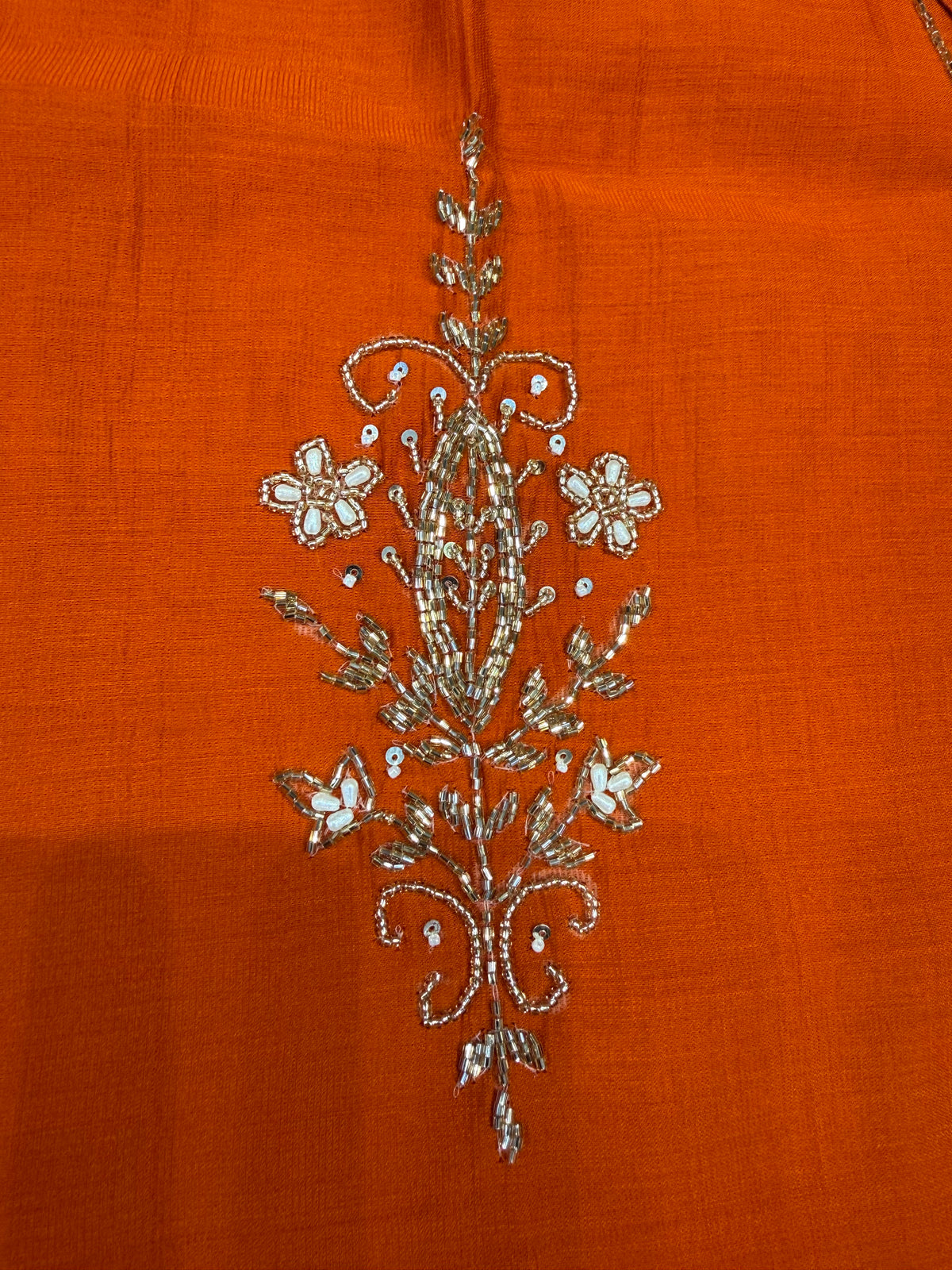 Rust Orange Hand Embroidery Kurti With Pant and Dupatta -HSC1273
