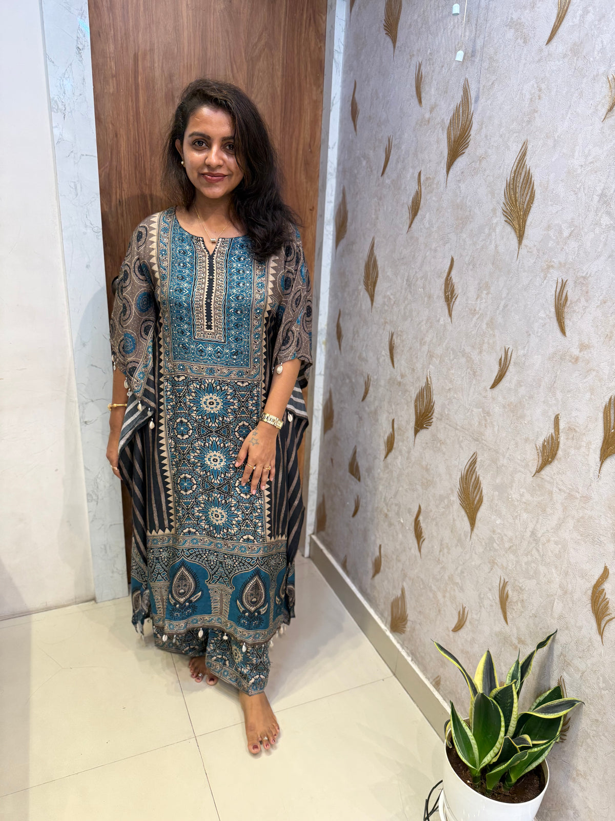 Kaftan Pure Crepe Kurti With Pant -HSC1324