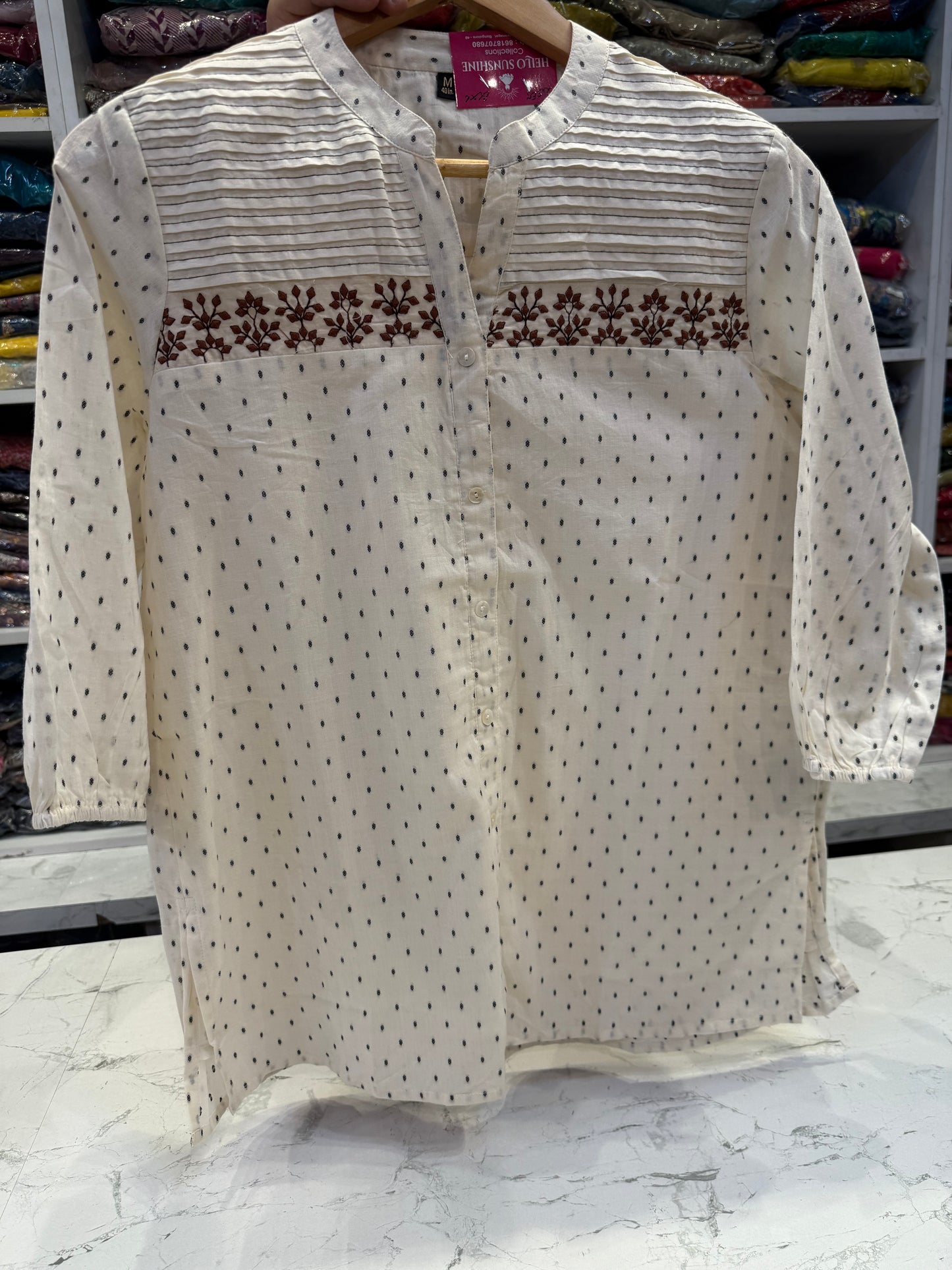 Half white Embroidered Tunics Top