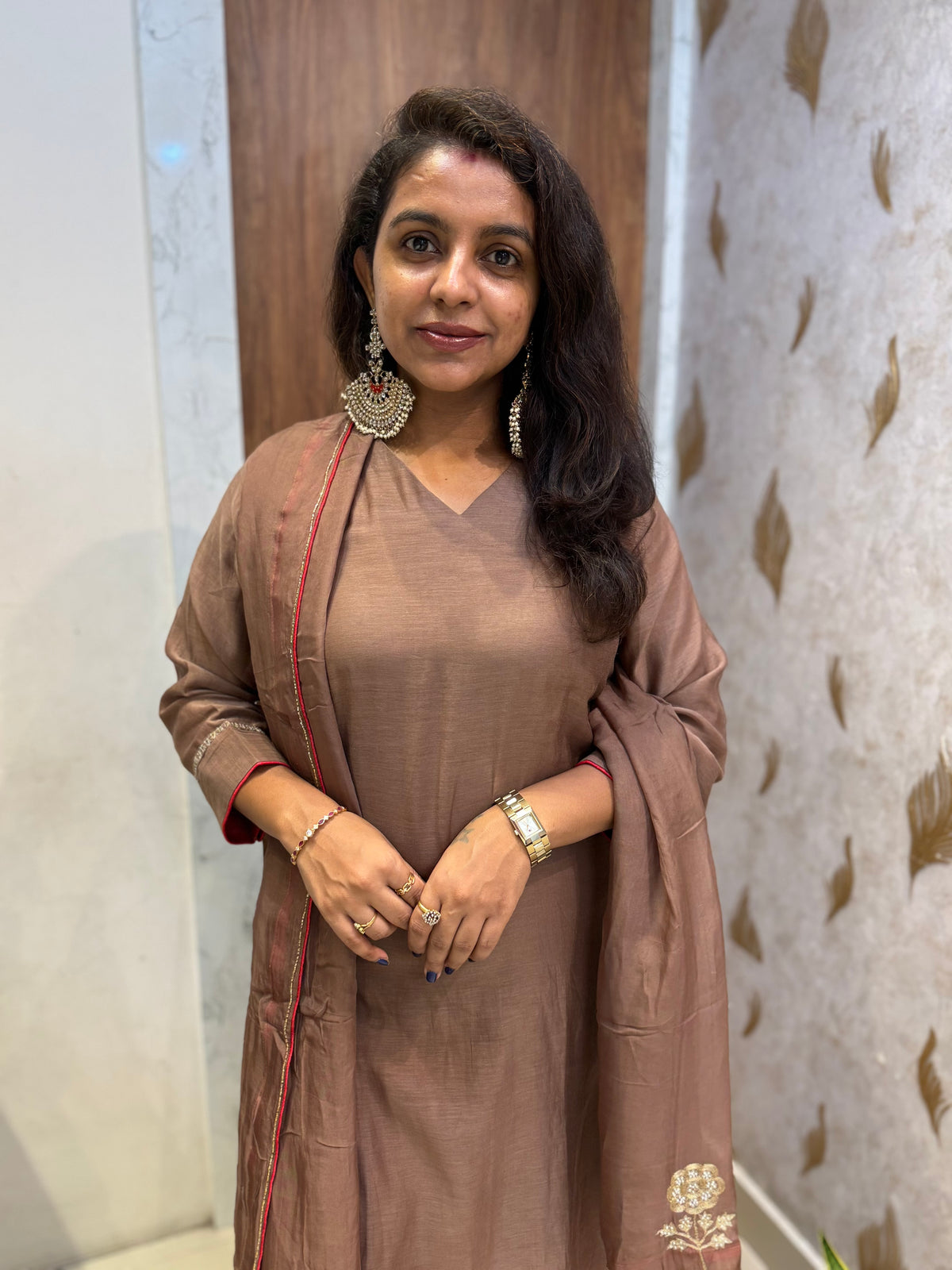 Pure Banarasi Mul Chanderi Silk Kurti With Pant and Dupatta -HSC1228