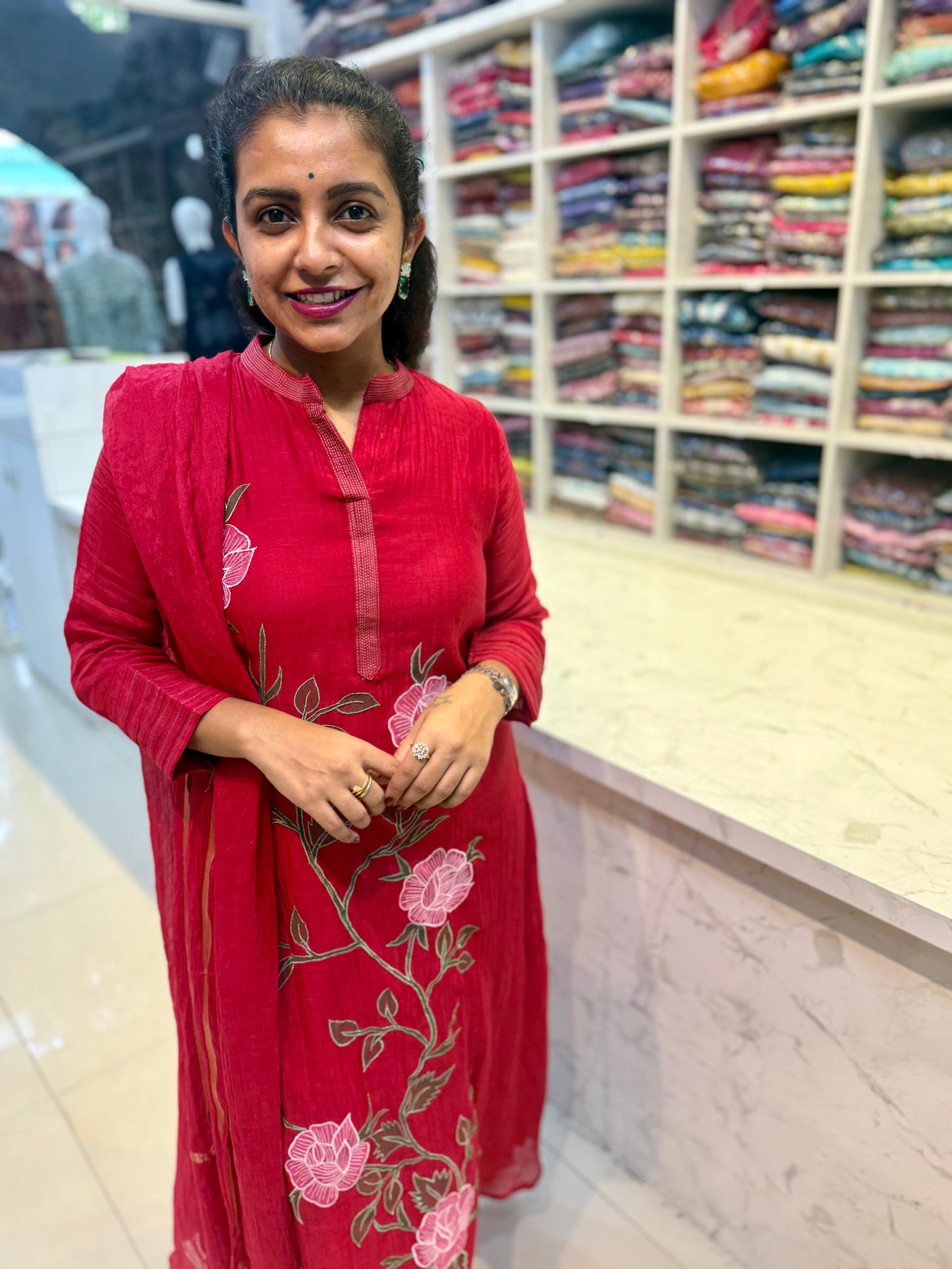 Red Pure Mul chanderi A-line salwar suit