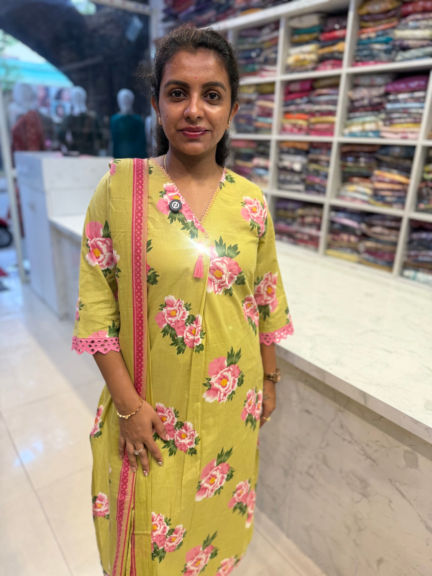 Floral Printed Pure Cotton Kurti With Pant and Dupatta-HSC123