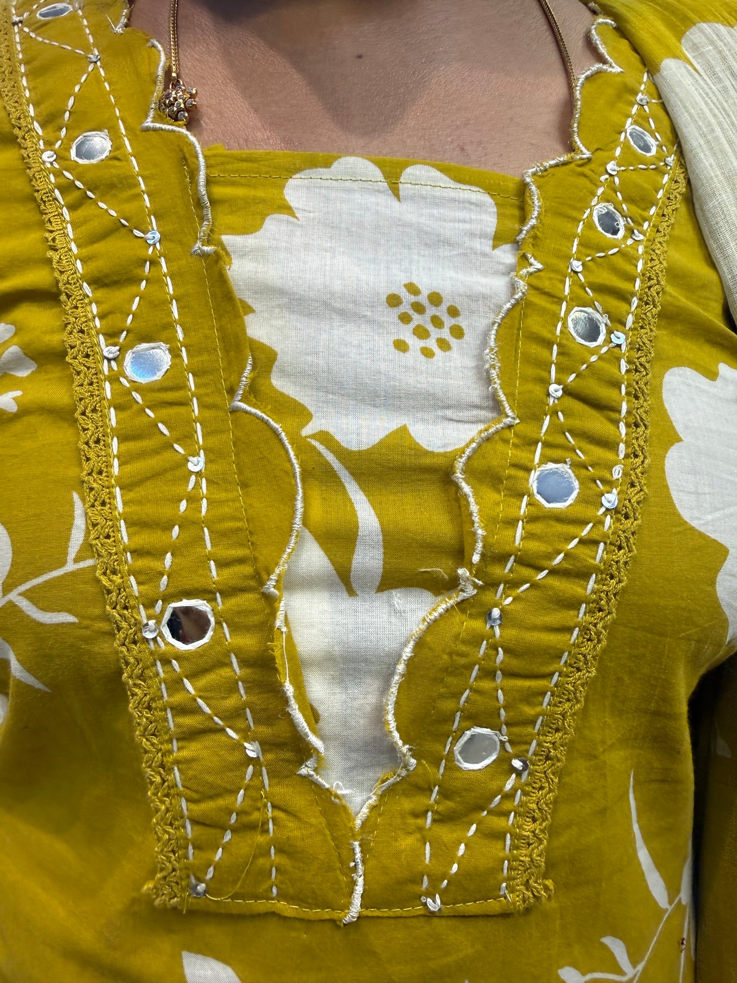 Scallop Cut Pure Cotton Kurti With Pant and Dupatta-HSC89