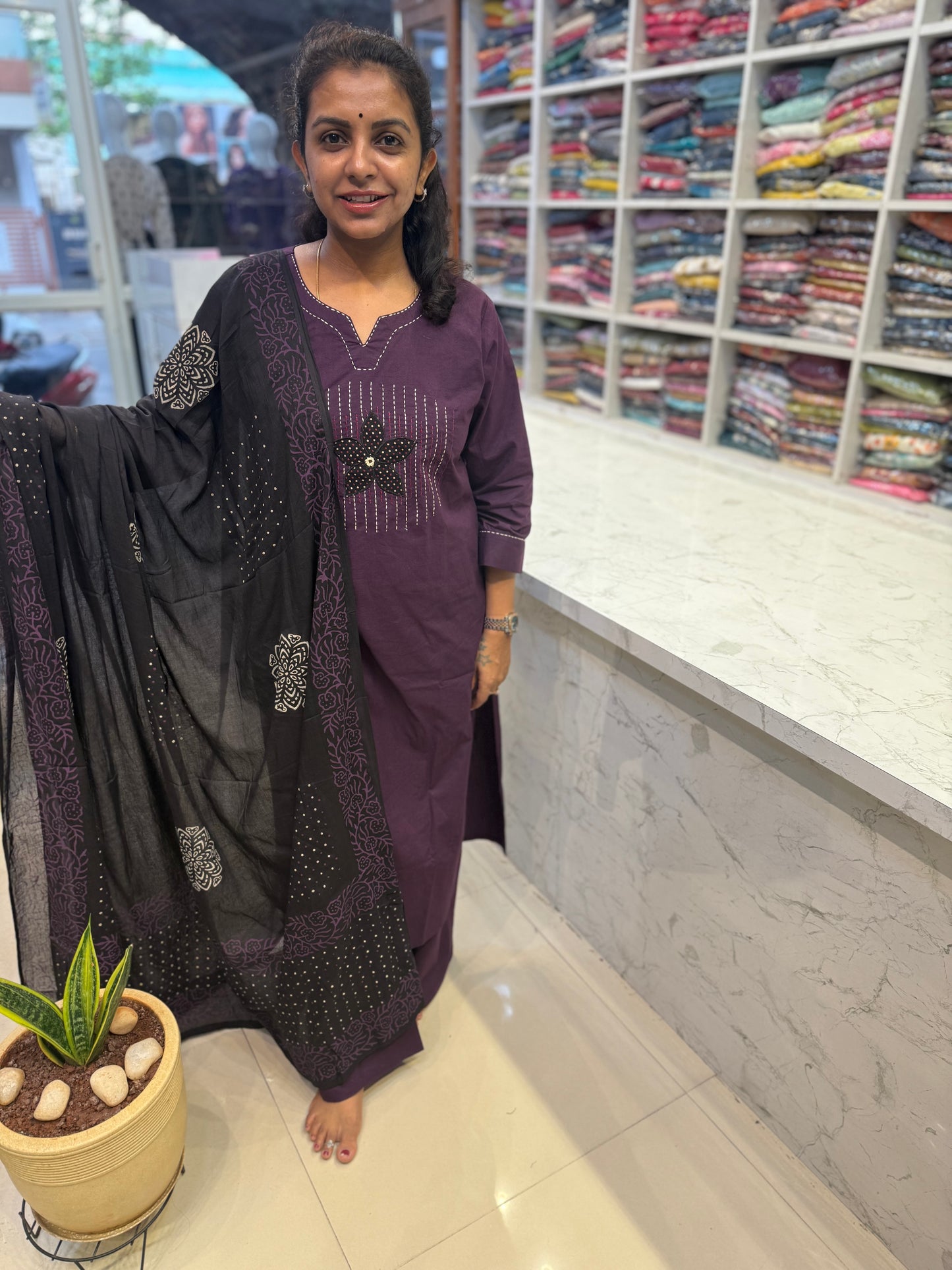 Block Printed Pure Cotton Kurti with Pant and Dupatta