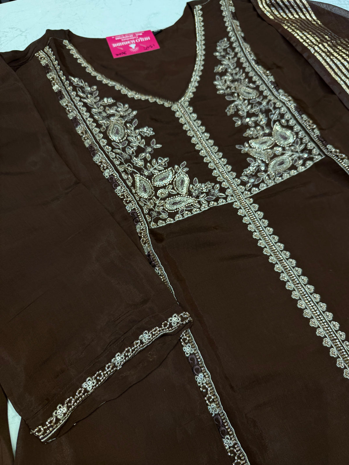 Brown Hand Embroidery Kurti With Pant and Dupatta -HSC1206