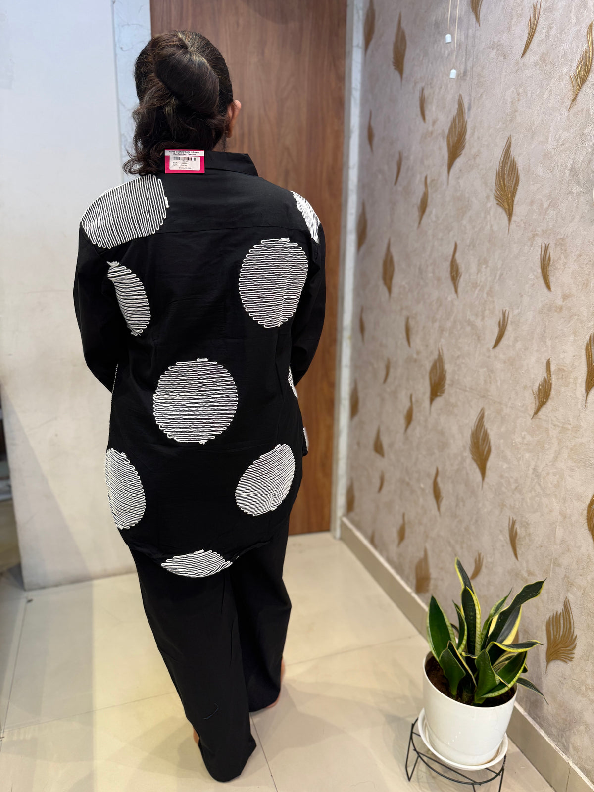 Black Pure Cotton Embroidered co-ords Set -HSC1287