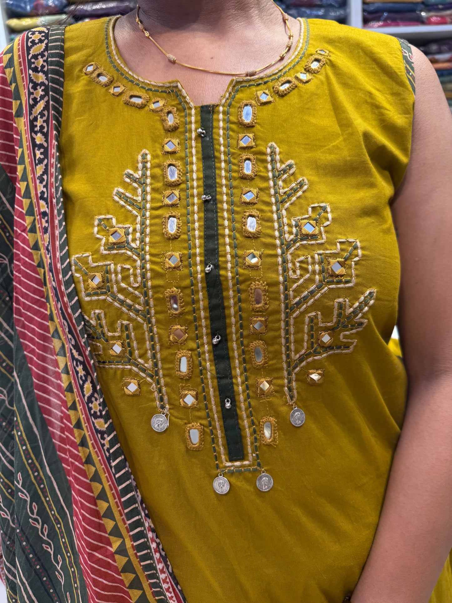 Green Pure Cotton Flex Kurti With Pant and Printed Dupatta-HSC110