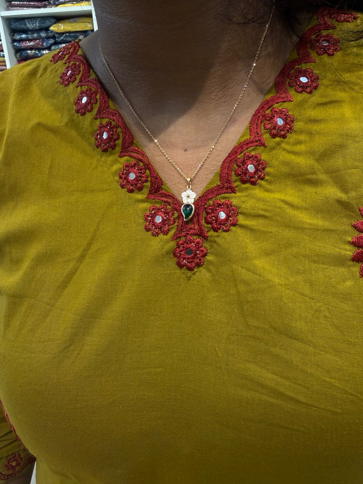 Green Embroidery Cotton Kurti With Pant-HSC153