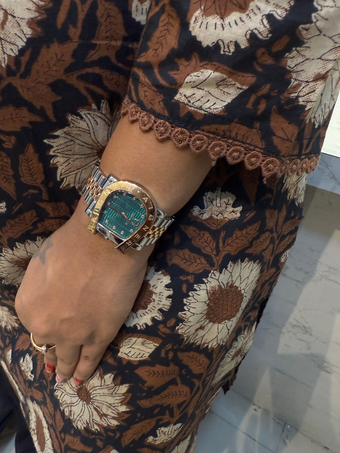 Applique Floral Printed Pure Cotton Kurti with Pant and Dupatta