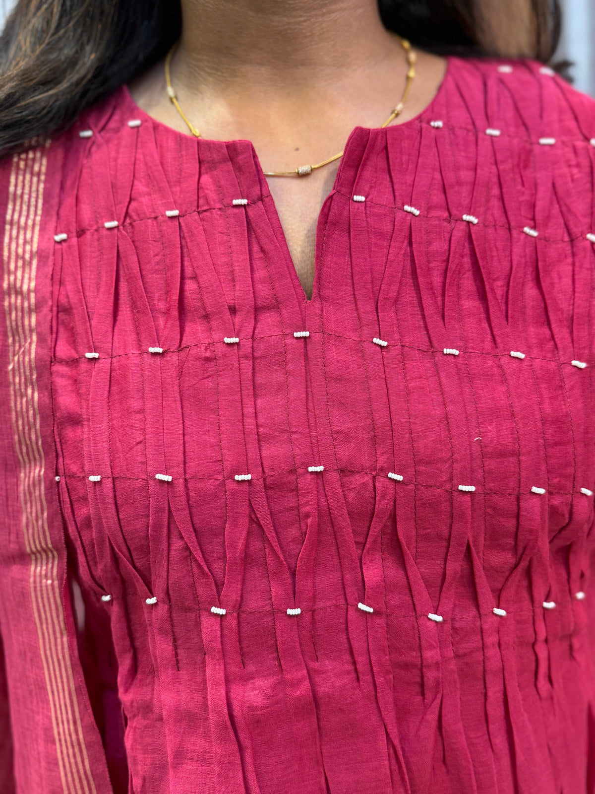 Pure Banarasi Mul Chanderi Kurti With Pant and Dupatta - HSC1196