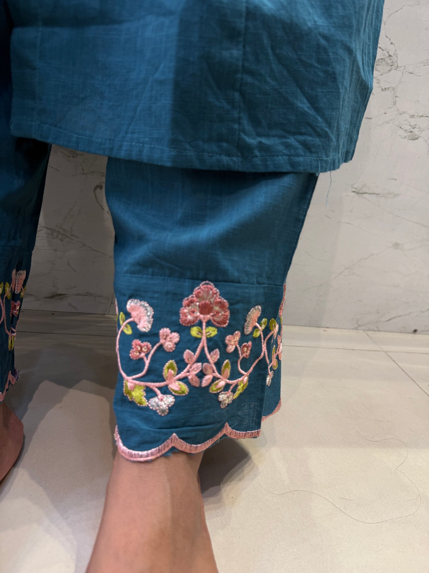 Pure Cotton Scallop cut work pant Boutique design Printed Dupatta-HSC5