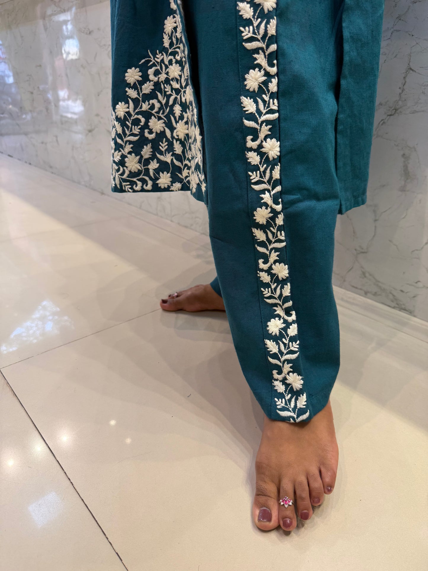 Rama Green Cotton Flex Embroidery Kurti With Pant and Dupatta-HSC141