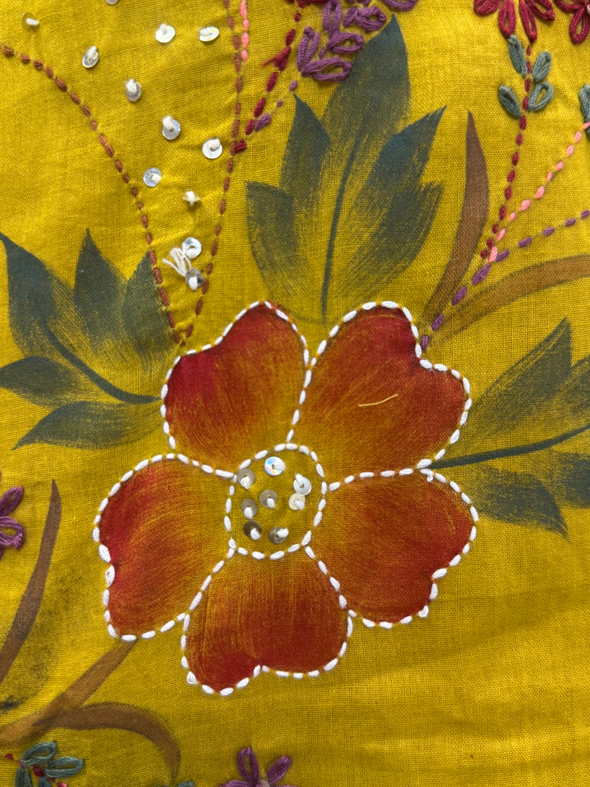 Mustard Hand Thread Embroidery Kurti With Pant and Dupatta - HSC1181