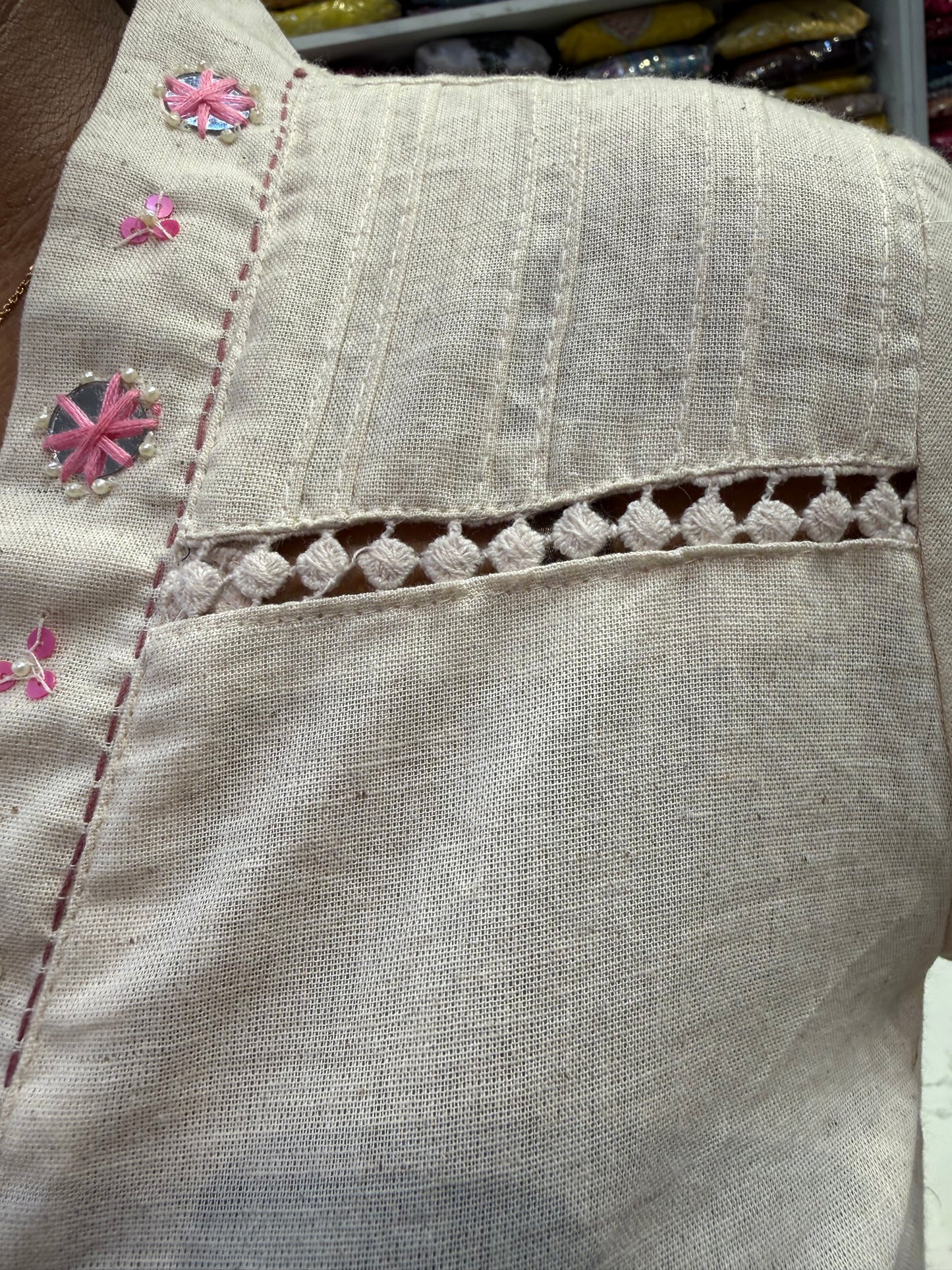 Applique Half White Cotton Flex Lave Co-ords set-HSC171