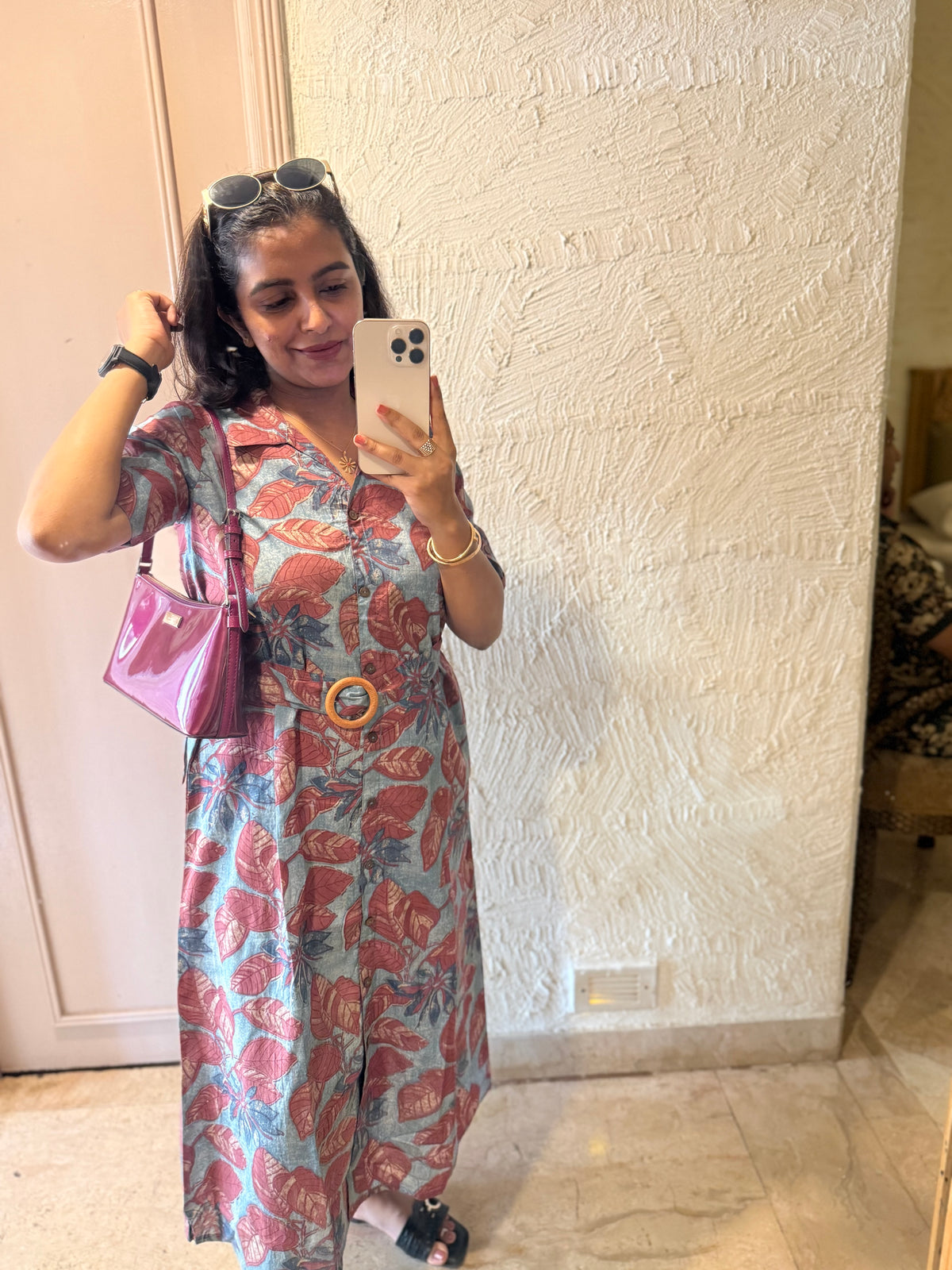 Floral Printed A-line Pure Cotton Dress - HSC - 1165