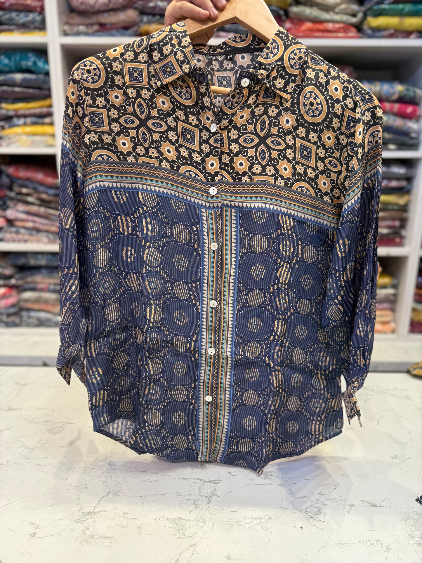 Blue Printed Crepe Tunics Top