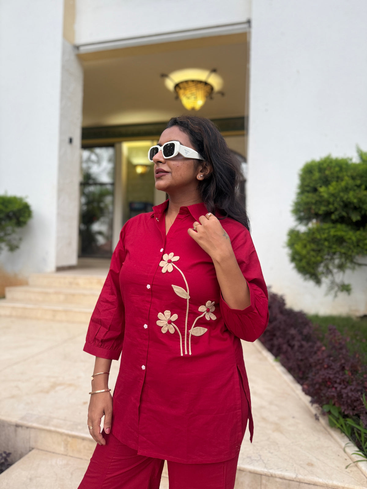 Red Appliqué Patchwork Pure Cotton Co-ords set -HSC1193