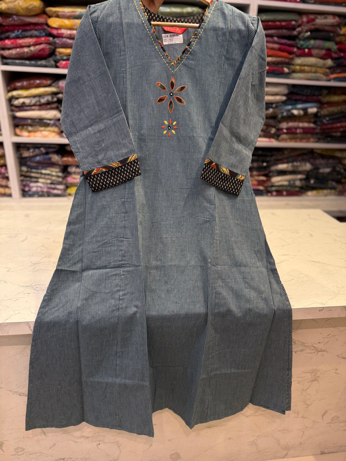 Blue Stripes Pure Cotton Kurti