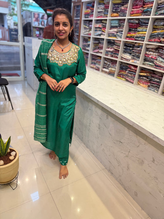 Pure Dola Silk Kurti with Pant and Dupatta